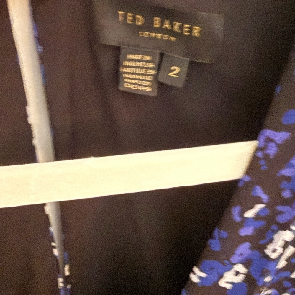 Ted Baker Black Blue Floral Mini Dress Small Long Sleeve V-Neck - Picture 3 of 8